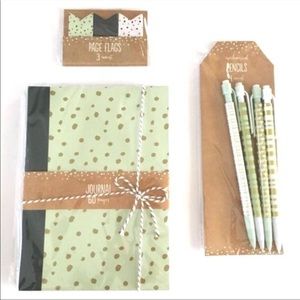 Christmas Dots Stationery Set Accessories Page Flags Journal Pencils Gold Mint